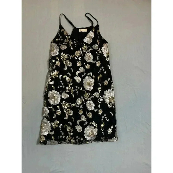 Altar'd State Sequence Babydoll Dress Black Mesh Tulle Mini Flower Sz Small S - Picture 2 of 7